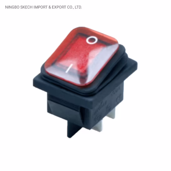 Interruptor de botão à prova d'água IP65 Montagem em painel LED Iluminado Interruptor de alimentação momentâneo on-off Interruptor basculante 4 pinos/6 pinos com aprovação CE (KCD4-003-BN)