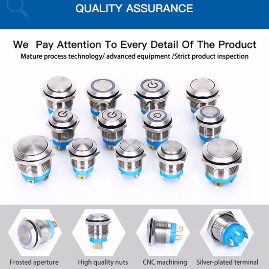 Botão de pressão de metal momentâneo/travamento 12V 24V DC 12 Volts Interruptor redondo à prova d'água 19/22/25/28/30mm Anel de LED azul de metal Iluminado Interruptor de botão liga/desliga