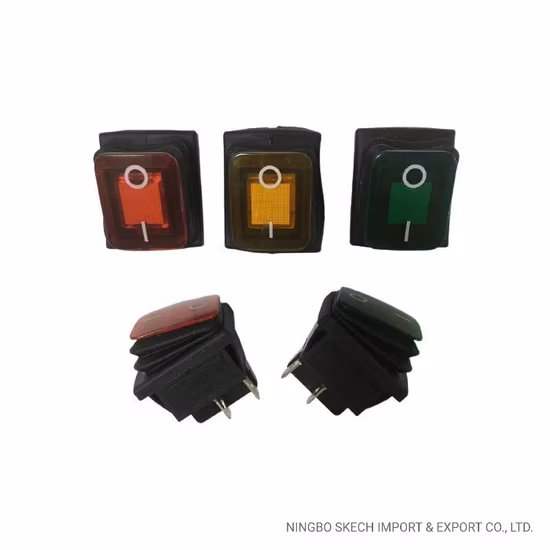 Interruptor de balancim à prova d'água IP65 Montagem em painel Neon Iluminado Interruptor momentâneo on-off Interruptor de botão de pressão 4 pinos/6 pinos com aprovação CE (KCD4-003-BN)