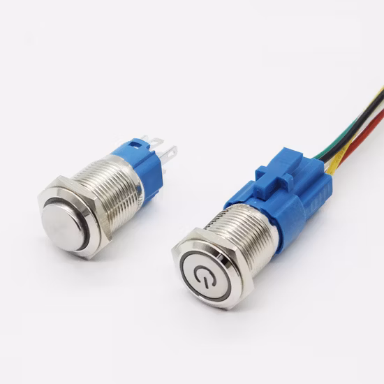 12mm 16mm 19mm 22mm 25mm 30mm Interruptor de botão de pressão de metal à prova d'água DC 12V LED